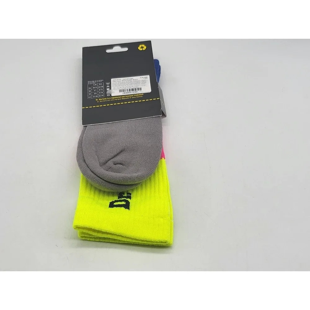 Dr Martens Crew Socks Pink‎ Yellow Neon Logo M/L Unisex New With Tags